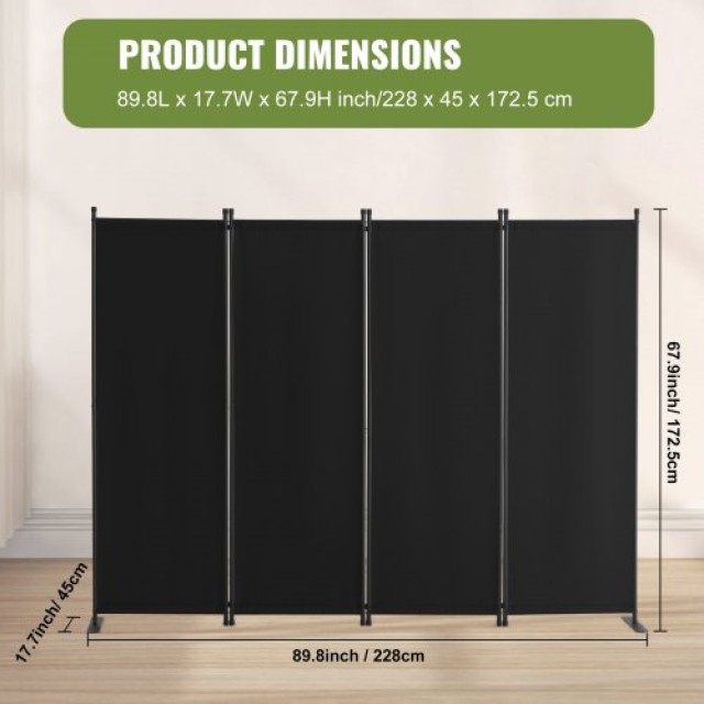 VEVOR Μαύρο Διαχωριστικό Χώρου 4 Πάνελ 228 x 45 x 172.5 cm για Ιδιω...