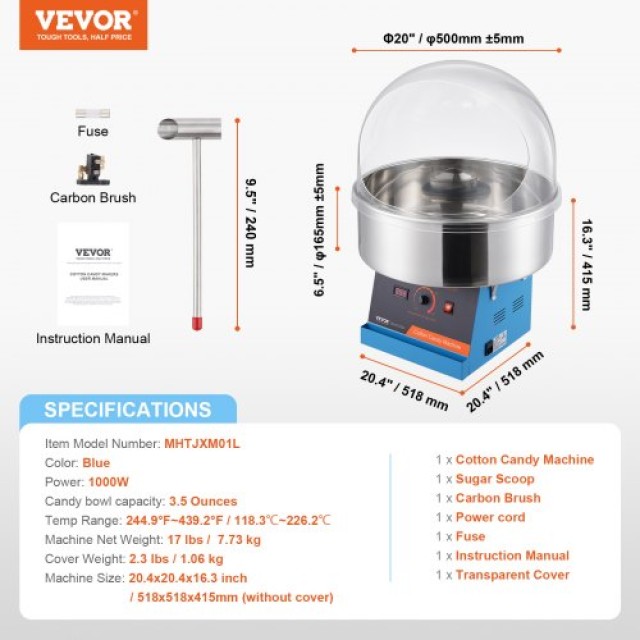 Μηχανή Μαλλιού της Γριάς VEVOR 1000W για Οικιακή Χρήση (Μπλε)  TSMHTJLSHGXMH831AV2