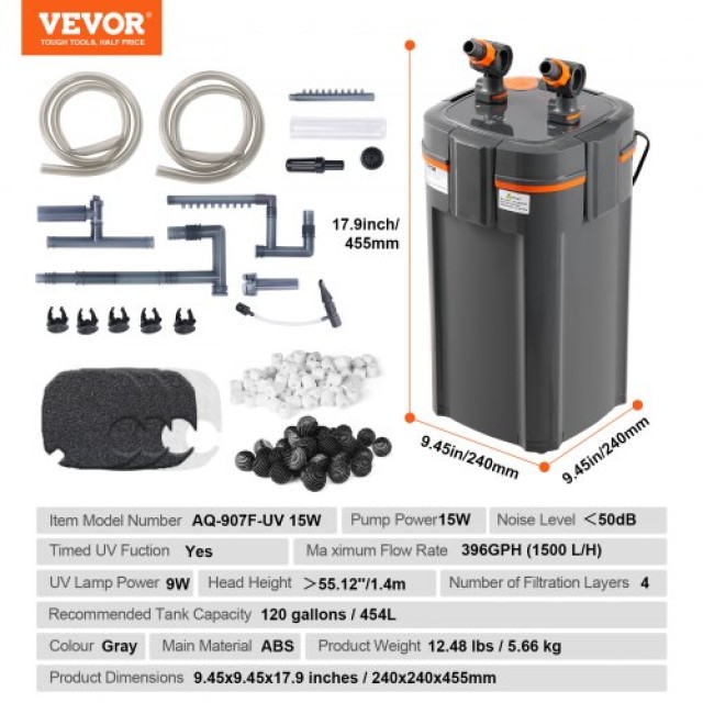 Φίλτρο Ενυδρείου VEVOR 120 Γαλόνια με UV Λάμπα 15w Αθόρυβο  SZXGLQ1500LHMQTIQV2