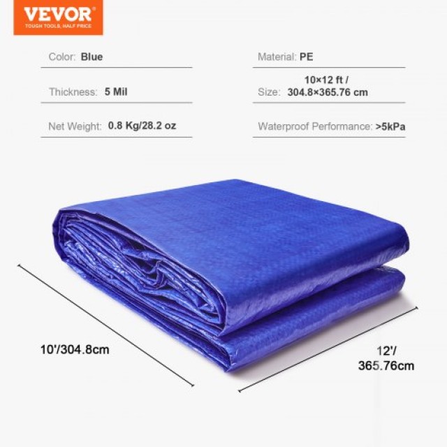 Αδιάβροχο Κάλυμμα VEVOR 10x12 ft, Πολυλειτουργικό Ταρπ Μπλε  FSBLSPEPE10124217V0