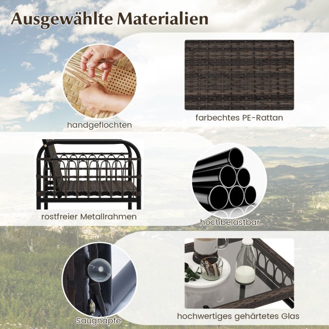 Costway Σετ Κήπου 4τμχ με 2 Πολυθρόνες Rattan & Παγκάκι & Τραπέζι μ...