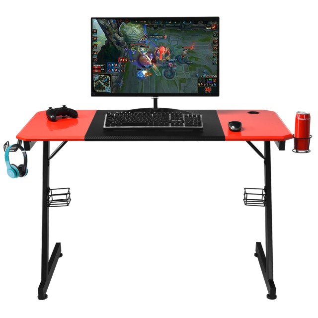 Gaming Γραφείο με Μεταλλική Κατασκευή και Επιφάνεια από Ανθρακονήματα 120 x 60 x 76 cm Κόκκινο και Μαύρο  HW66286 Costway