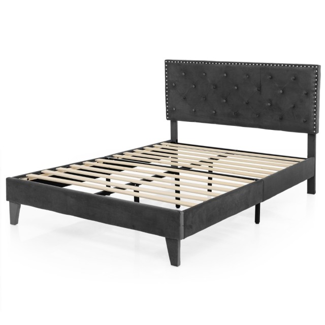 Costway Διπλό Υφασμάτινο Κρεβάτι 200 x 140 cm με Σκελετό & Επενδυμέ...