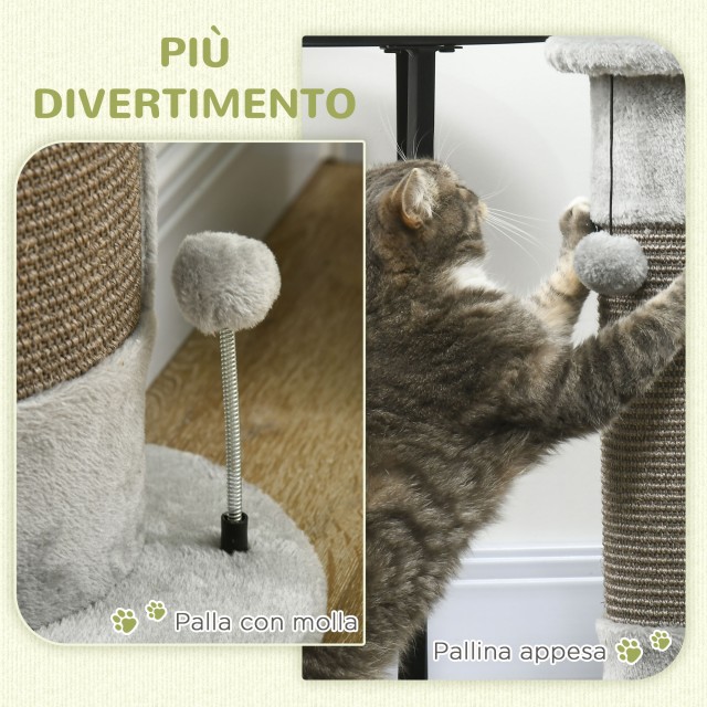 PawHut Scratching Tree για γάτες έως 5 κιλά με 2 μπάλες σιζάλ και βελούδινο, 34x25,5x58 cm, γκρι D30-700V00GY