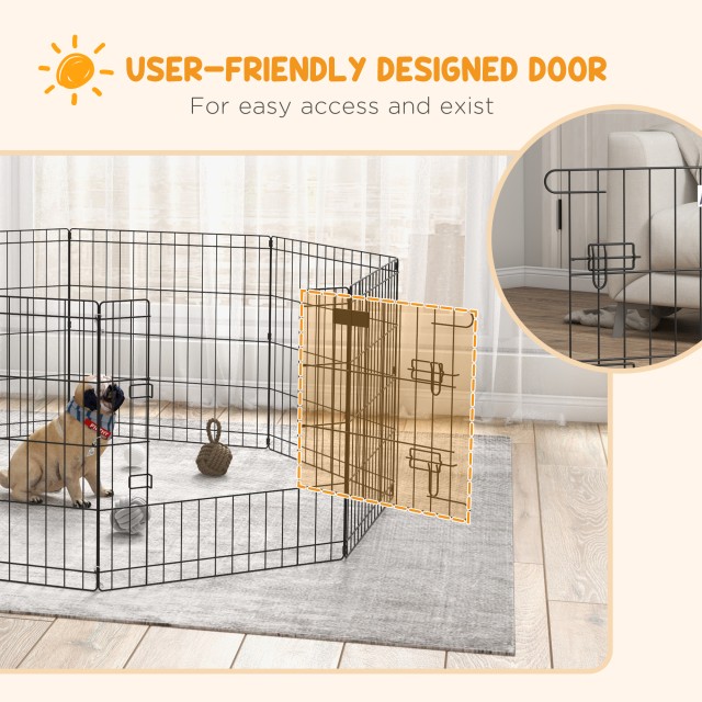 PawHut Outdoor and Indoor Dog Run με 8 Διχτυωτές Πάνελ και Πόρτα, 61 x 61 cm, Μαύρο D06-019V01BK