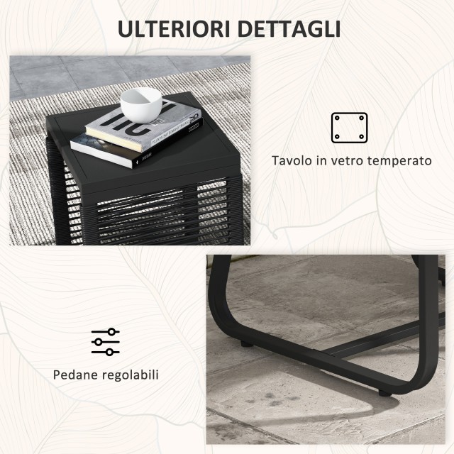 Σετ κήπου Rattan με 2 πολυθρόνες με μαξιλάρια και γυάλινο τραπεζάκι σαλονιού, μαύρο 863-140V00BK