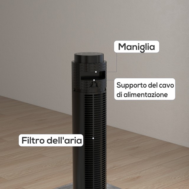 Ανεμιστήρας Tower 45W με 4 λειτουργίες και 3 ταχύτητες με χρονοδιακόπτη 12 ωρών, σε ABS, Ø31,5x96 cm, Μαύρο 824-076V90BK