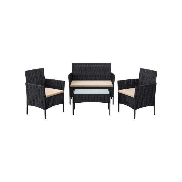 SONGMICS Σετ Έπιπλα Βεράντας - Κήπου Premium PE Polyrattan, Μαύρα,GGF004B05 