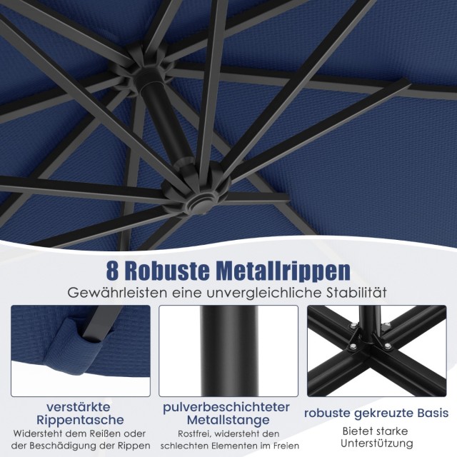 Costway Ηλιακή Ομπρέλα Κρεμαστή 300 x 250 εκ. με Φωτισμό LED και Ρυ...