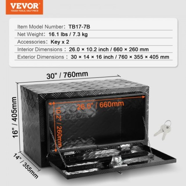 Κουτί Εργαλείων Αλουμινίου VEVOR 30 x 14 x 16 για Φορτηγά & Τροχόσπιτα  CDKCGJX23014H8XL3V0