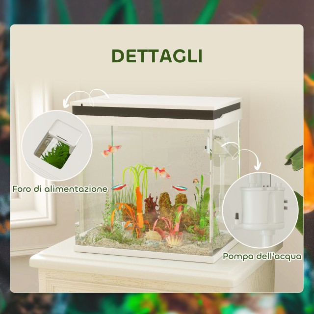 PawHut  Ενυδρείο για Χρυσόψαρα 26L με Φώτα LED, Σύστημα Φιλτραρίσματος και Αντλία Νερού, 38x26x38 cm, Λευκό  D61-005V91WT