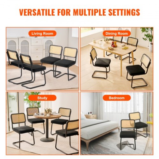 Σετ 4 Καρεκλών VEVOR Rattan, Μαύρες, Μοντέρνες Καρέκλες Τραπεζαρίας με Βελούδινη Επένδυση και Πλάτη από Ρατάν  TBYCYTERHS40ZKRPTV0