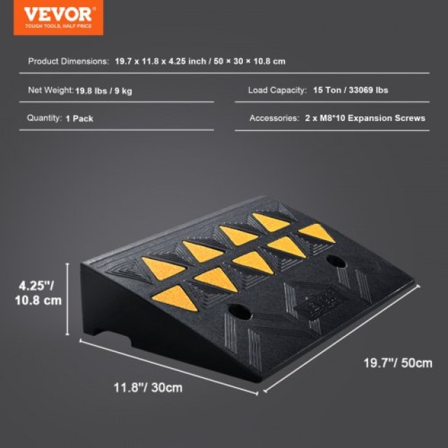 VEVOR  Λαστιχένια Ράμπα Πεζοδρομίου 4.25 Ύψος, 11.8 Πλάτος, 19.7 Μή...
