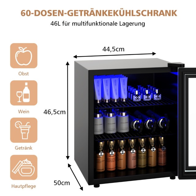 Costway Μαύρο Ψυγείο Ποτών με Γυάλινη Πόρτα 46L FP10853DE-BK