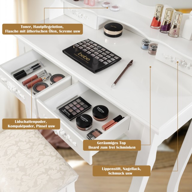 Κλασικό Σετ Τουαλέτας Μακιγιάζ με Σκαμπό και LED Λάμπες 75 x 40 x 1...