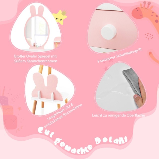 Costway  Σετ Μακιγιάζ σε Σχήμα Λαγού για Παιδιά με Ακρυλικό Καθρέφτ...