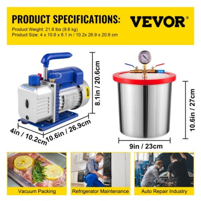 VEVOR Αντλία Κενού 3 CFM 1/4HP & Θάλαμος 3 Γαλονιών για HVAC/A/C  QCKTZKB3CFM1-4J3TV2