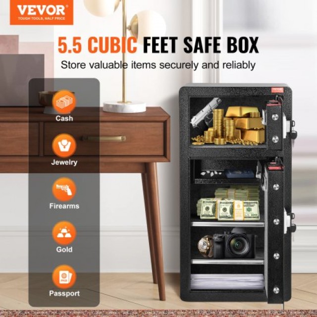 VEVOR Διπλή Πόρτα Χρηματοκιβώτιο 5.5 cu.ft με Κλειδαριά και Κωδικό ...