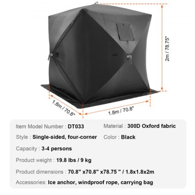 VEVOR Φορητή Σκηνή Πάγου για 3-4 Άτομα BDBHS707080IMNRK3V0
