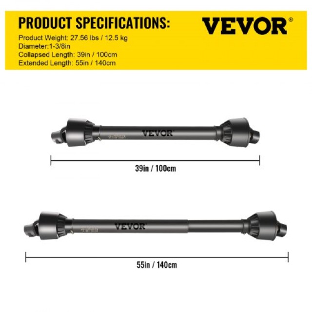 VEVOR Άξονας PTO 1-3/8 6 Σπείρες Στρογγυλός T4 Μαύρος 39-55 για Τρα...