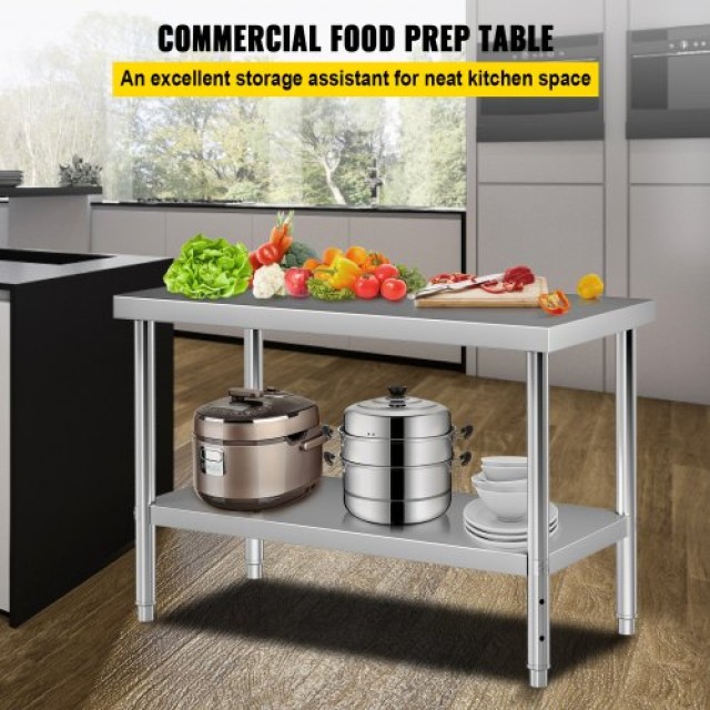 Τραπέζι Προετοιμασίας VEVOR Ανοξείδωτο 48x24x34, 550lbs, Ρυθμιζόμενο Ράφι  J48X24X34INCH8E3UV0