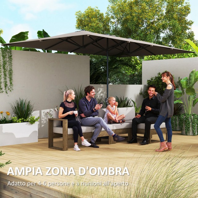 Outsunny Διπλή Ομπρέλα Κήπου 4.5x2.6 μ, Άνοιγμα με Μανιβέλα και 12 ...