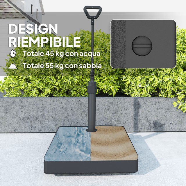 Outsunny Βάση για Ομπρέλα από HDPE με Λαβή και Ρόδες και Γεμιζόμενη με Νερό ή Άμμο, 60x60x100 εκ., Μαύρο 84D-403V00BK