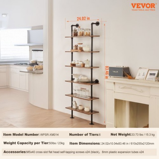 VEVOR  Ράφι Βιομηχανικού Στυλ 6 Επιπέδων 24x9.84in Τοίχου για Κουζίνα Υπνοδωμάτιο JSGZWJYGHMBHWK4D5V0