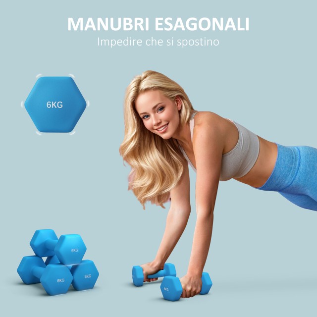 SPORTNOW Σετ 2 Εξαγωνικοί Αλτήρες 2x6kg από Μέταλλο και Πλαστικό με Αντιολισθητική Λαβή 22x10x10 cm Μπλε A91-315V05LB