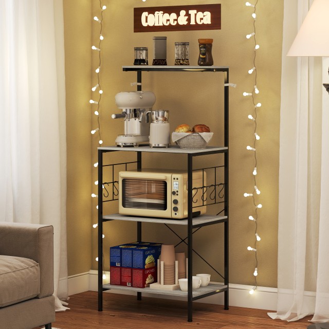 HOMCOM Ράφι Κουζίνας 4 Επιπέδων με Διχτυωτά Πάνελ και 8 Γάντζους Βι...