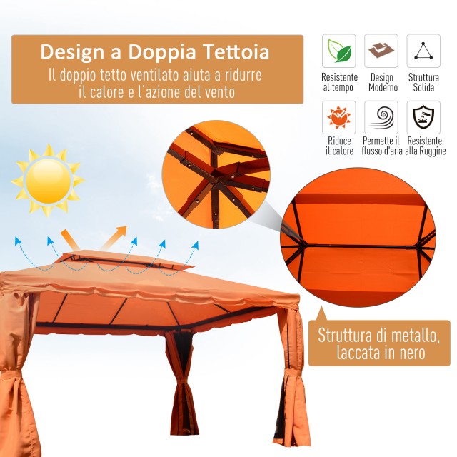 Outsunny Luxury Gazebo Garden Τέντα με υδατοαπωθητικό κουβούκλιο 3x4m 01-0870