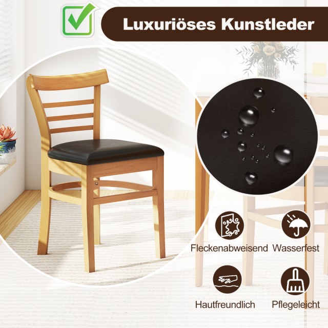 Costway Σετ 2 Ξύλινων Καρεκλών Τραπεζαρίας με Επένδυση από Δερματίν...