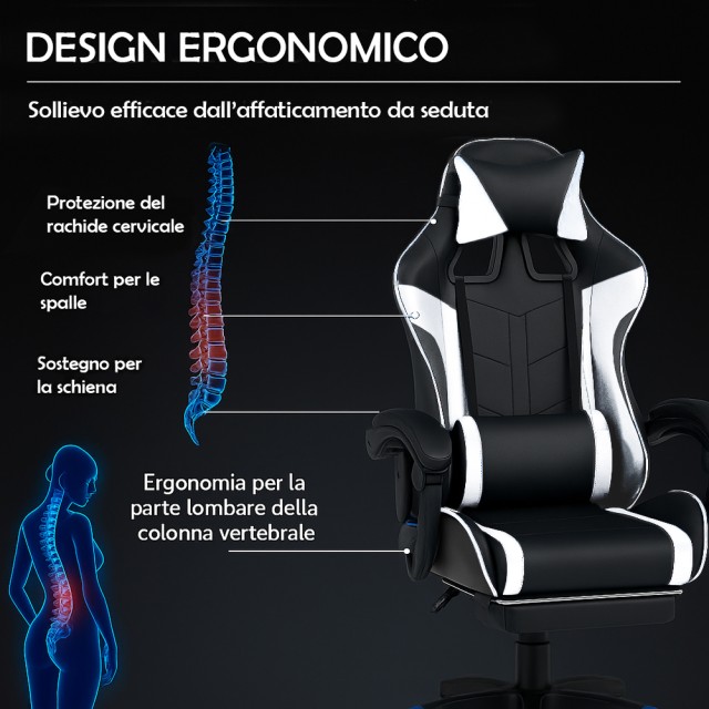 BAKAJI Καρέκλα Gaming Δερματίνη Μαύρο και Λευκό Ανακλινόμενη για Γραφείο Δωμάτιο 02842362