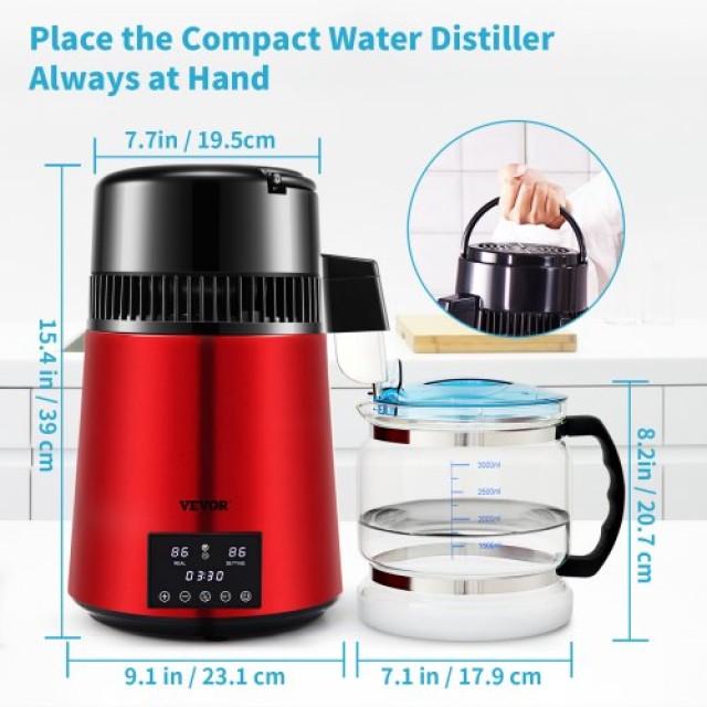 Αποστακτήρας Νερού VEVOR 1L/h, 4L, 750W, Κόκκινος  DSDW1LH4L220VKTNFV2