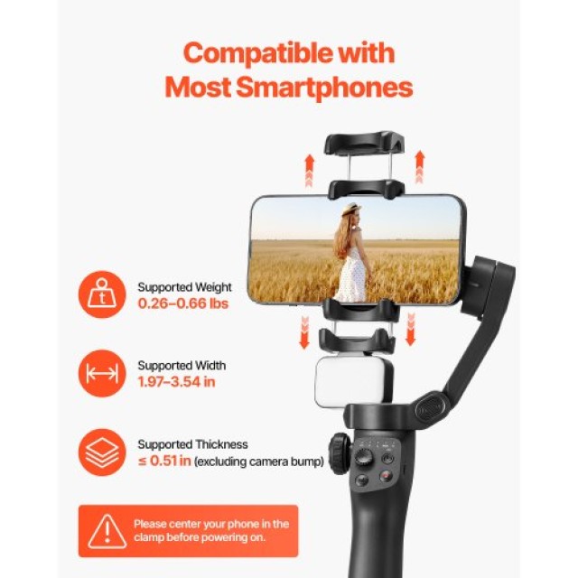 VEVOR Σταθεροποιητής Gimbal 3 Αξόνων για Κινητά με Μαγνητικό Φωτισμ...