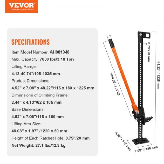 Υδραυλικός Γρύλος VEVOR 48, 3175 kg, Πορτοκαλί  NCJYQJDHJG48IAKSJV0