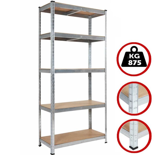 BAKAJI  Ράφι 5 Επιπέδων Μεταλλικό και Ξύλινο 180x75cm Βαρέως Τύπου Γαλβανισμένη Ραφιέρα  02825056