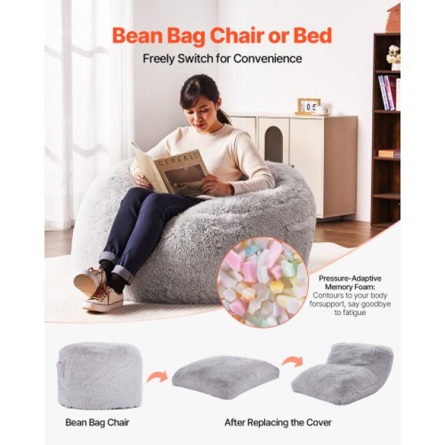 VEVOR Πολυμορφική Καρέκλα-Κρεβάτι Bean Bag Γκρι-Queen KZHCRDDYQUEEKD2VMV0