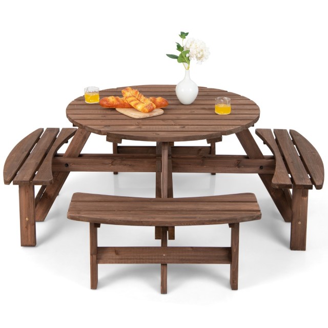 Costway Σετ Ξύλινο Τραπέζι Πικνίκ για 8 Άτομα 178 x 178 x 70 εκ. με...