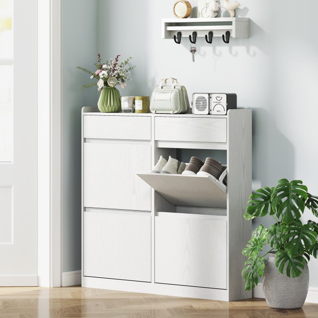 HOMCOM Λευκή Ξύλινη Σκαρπιέρα 98x19.2x95.3 cm με 4 Ριμπάτα και 2 Συ...