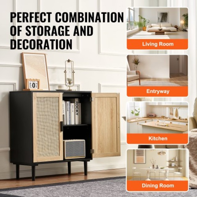 VEVOR  Μαύρο Ντουλάπι Rattan με 2 Μαγνητικές Πόρτες και Ρυθμιζόμενα...
