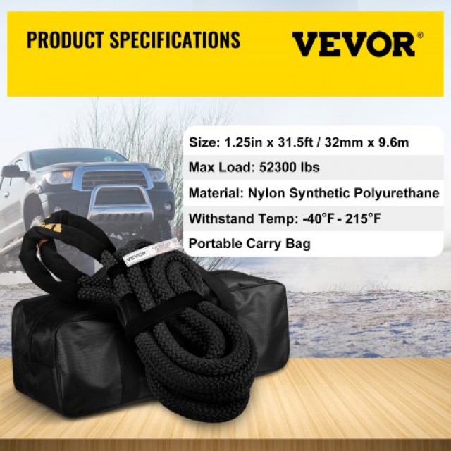 Σχοινί Ανάκτησης VEVOR 1-1/4 x 31.5, 52,300 lbs, Μαύρο  JYSBHS5230032TQEEV0