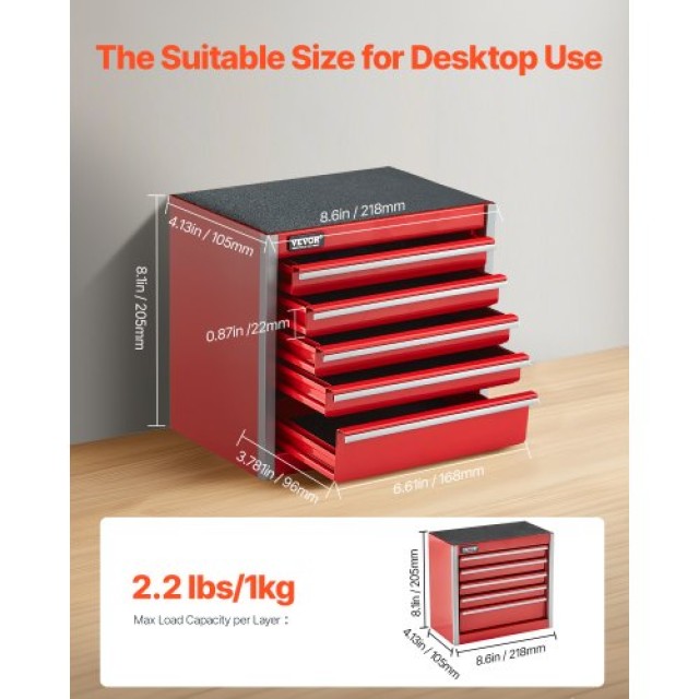VEVOR Κόκκινο Φορητό Μεταλλικό Κουτί Εργαλείων με 5 Συρτάρια CTSBXS...