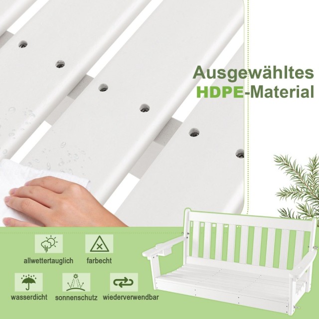 Costway  Κρεμαστή Κούνια Βεράντας Tangkula από HDPE με Ρυθμιζόμενες Αλυσίδες και Πτυσσόμενη Θήκη Ποτηριού, 137 εκ. NP11061WH