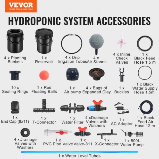 VEVOR RDWC Υδροπονικό Σύστημα Κυκλοφοριακής Καλλιέργειας 4 Κάδοι 5 Γαλόνια  SSSPXT41T8INE1FIBV2