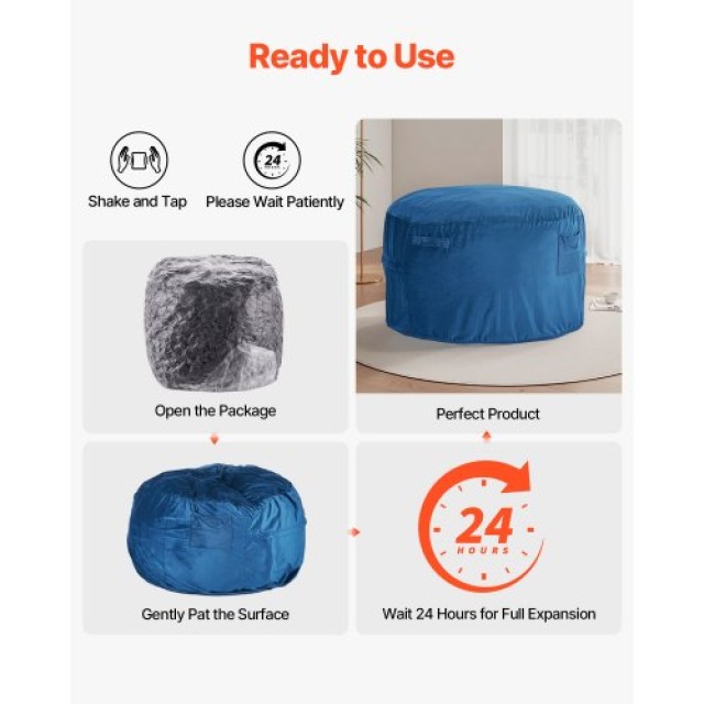 VEVOR Στρογγυλή Πολυθρόνα Bean Bag με Αφαιρούμενο και Πλενόμενο Κάλυμμα για Ενήλικες Μπλε YXCRDDY4349IVTKLYV0