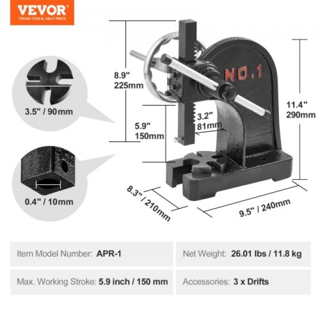 VEVOR  Πρέσα 1 Τόνου με Χειροτροχό από Χυτοσίδηρο  SDKYLJGGSL1T2G169V0