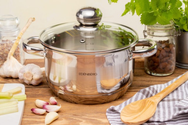 Edenberg Ατσάλινη Κατσαρόλα 9,5L με Καπάκι από Ανοξείδωτο Χάλυβα γι...