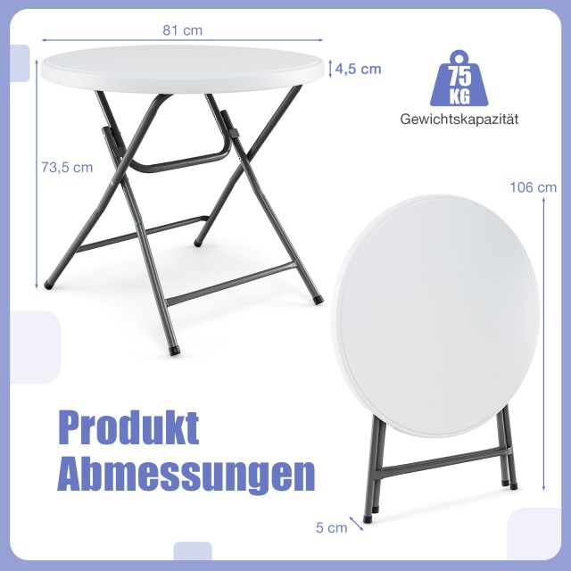 Costway  Στρογγυλό Πτυσσόμενο Τραπέζι (81cm) Μεταλλικά Πόδια & Αντι...