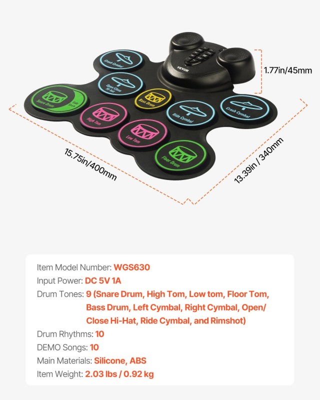 VEVOR Ηλεκτρονικό Τύμπανο με 9 Ταμπλέτες για Παιδιά, Φορητό και Ανθ... VEVOR Ηλεκτρονικό Τύμπανο με 9 Ταμπλέτες για Παιδιά, Φορητό και Ανθ...